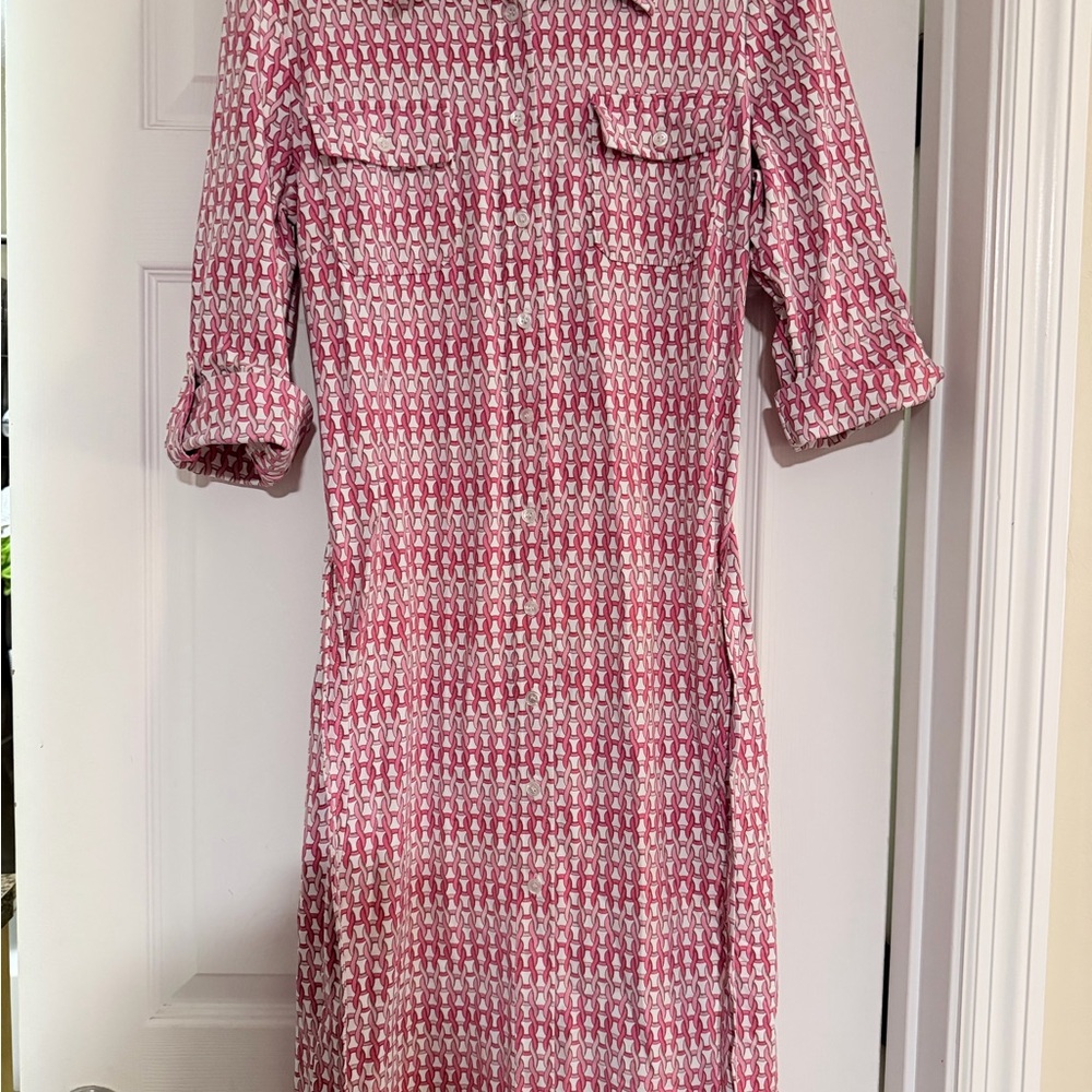 J. McLaughlin Pink and White Long Sleeve Dress
